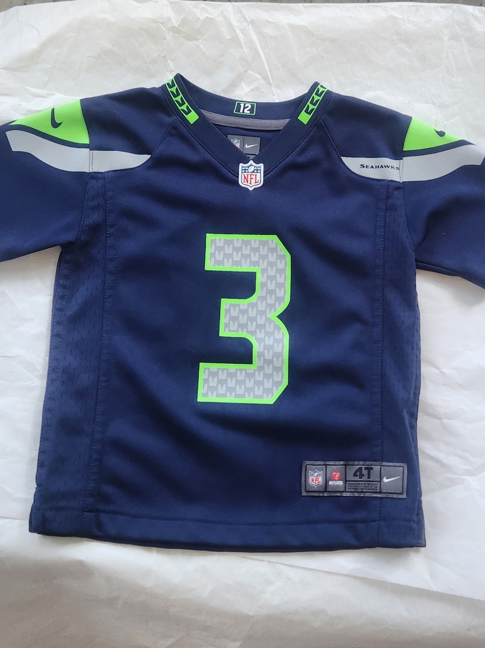 NFL Kids Seahawks #3 Navy and Neon Green Jersey